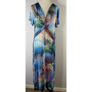 Soft Surroundings Anya Dress Sz S Ombre Palms Hawaiian Tropical Beach Resort NEW